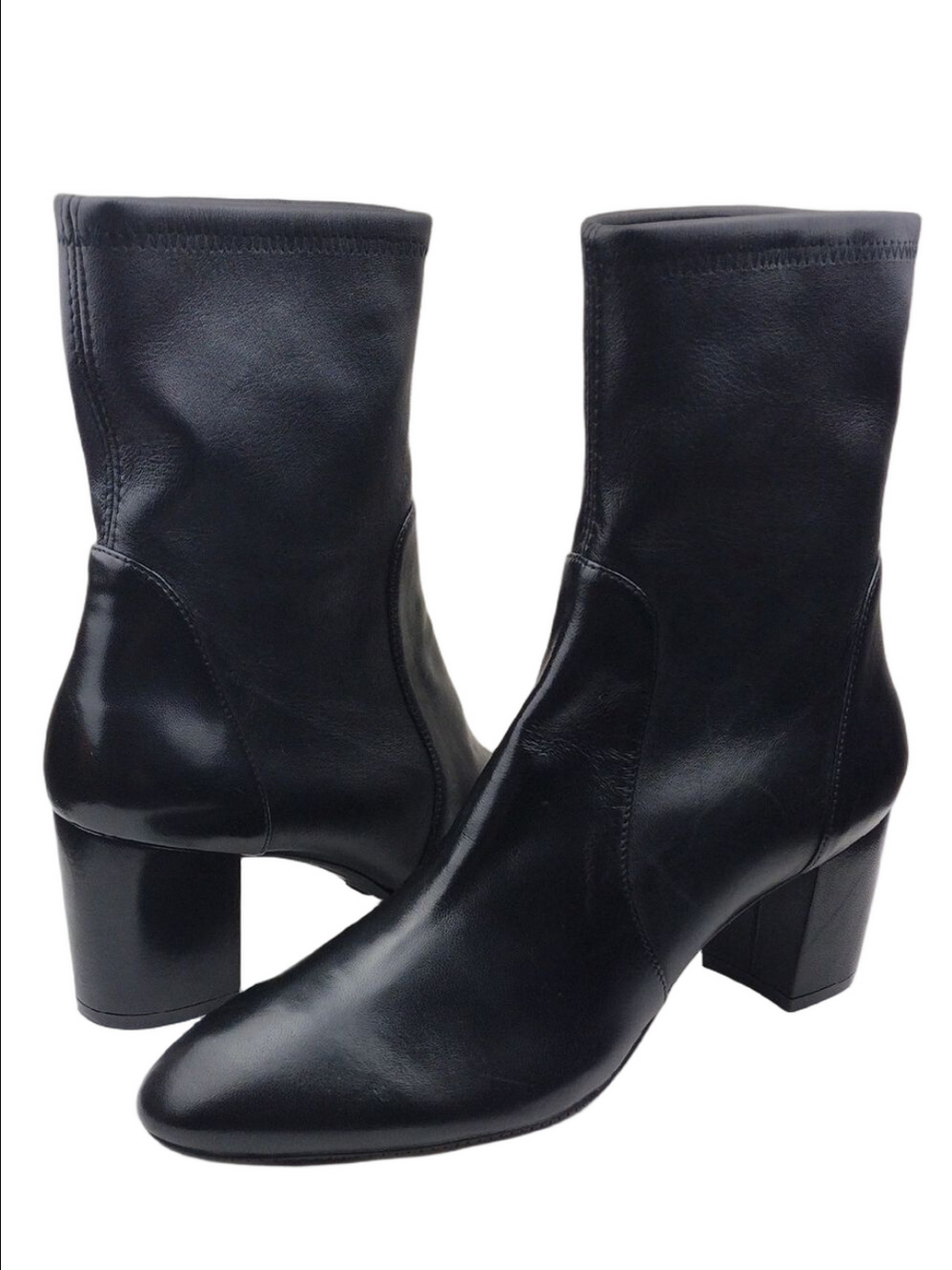 Stuart Weitzman Yuliana Black Leather Panel Upper Almond Toe Heeled Ankle Boot